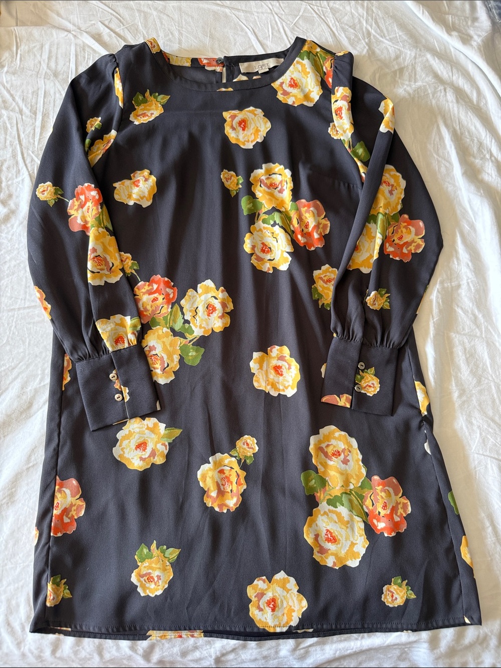 Floral Shift Dress with Yellow & Orange Roses